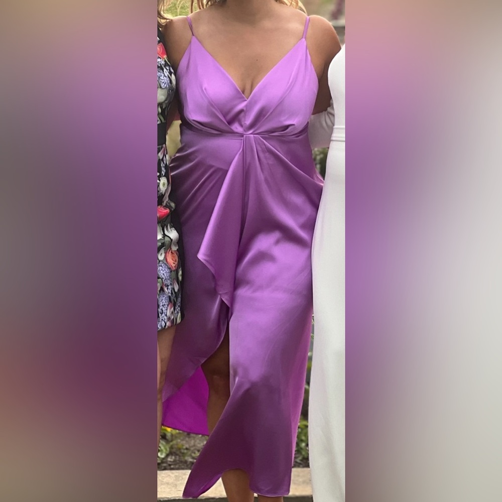 Lulus Caught Feelings Purple Satin Ruffled Midi Dress XL